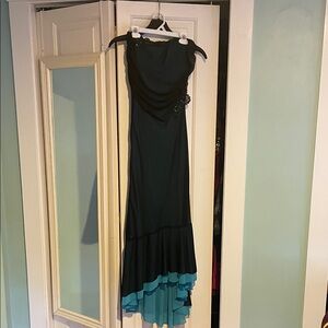 Elegant Black and Teal Evening Gown
